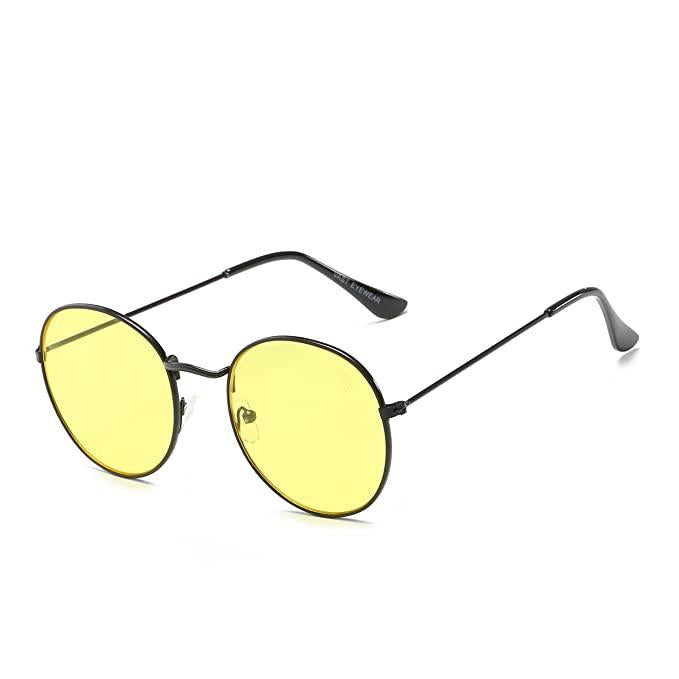 Unisex Yellow Black Round Sunglass