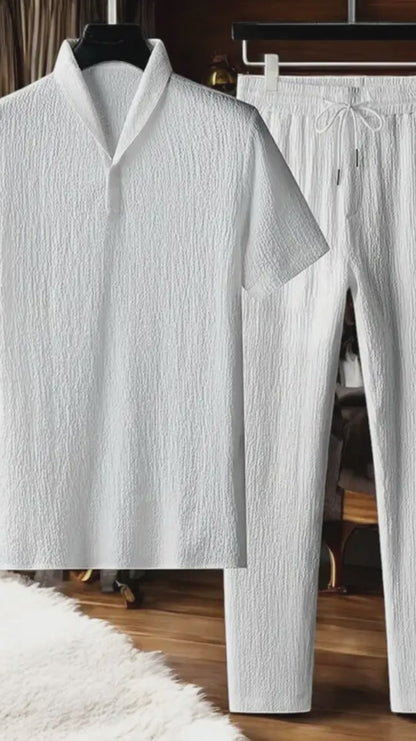 Men's Crinkled Co-Ord Set White
